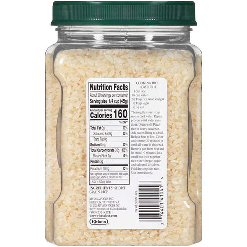 32 oz (Pack 4 RiceSelect Sushi Rice, Short Grain Sticky Rice, Poke Rice, Gluten-Free, Non-GMO, of Jars)
