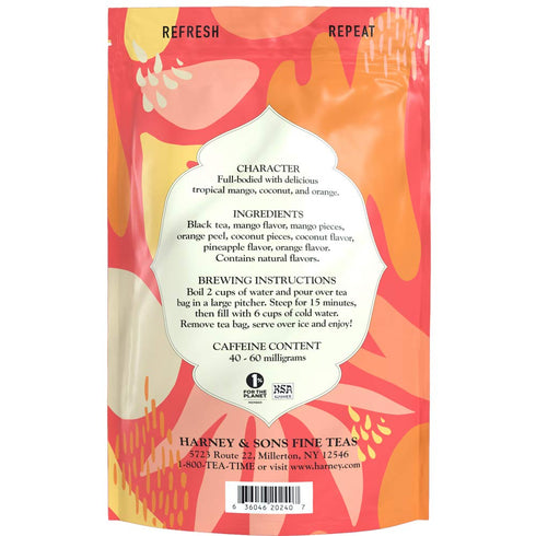 15ct, 2 Harney & Sons Tropical Mango Fresh Brew Iced Tea Bags, Each Bag brews Quarts, Fresh Brew Refreshing Iced Tea