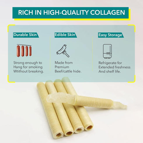 28mm 1.12 98ft 30lbs The Sausage Maker Fresh Collagen Casings for Sausage Making, Edible, Clear, Beef Collagen Sticks