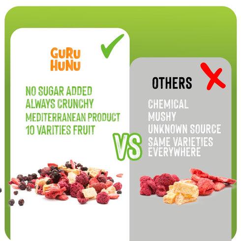 12 Packs 10 GURU HUNU Freeze Dried Fruit Mix, Individual Variety Mediterranean Fruit Snacks, No Sugar Added, Non-GMO