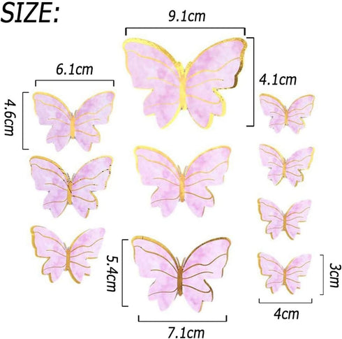 20PCS Gold Pink Purple Butterfly Cupcake Toppers, Handmade Cake Decorations for Girls Baby Shower Party Decor