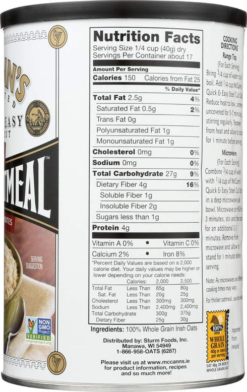 24 OZ (Pack 6) Mccann, Oatmeal Qck&Easy Steel Cnstr