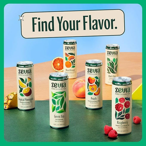 12 oz (12-Pack) Zevia Zero Sugar Tea, Hibiscus Tea with Passionfruit Caffeine Free, Cans Naturally Sweetened, Zero