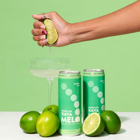 100% (Pack 4) 12 oz Melo Sparkling Kava Drink, Tahitian Lime, Sugar Free Non Alcoholic Drinks with Zero Calories