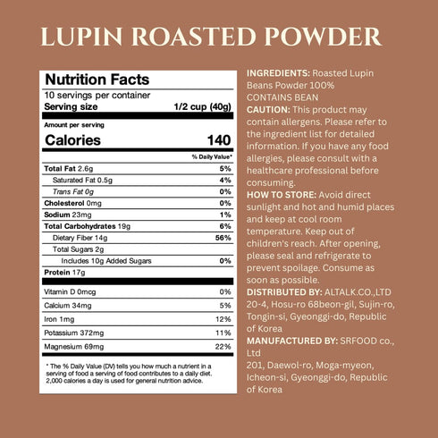 100% 400g Lupinery Roasted Lupin Powder High Protein, Low Carb, Gluten-Free, Keto & Vegan Friendly Flour Alternative