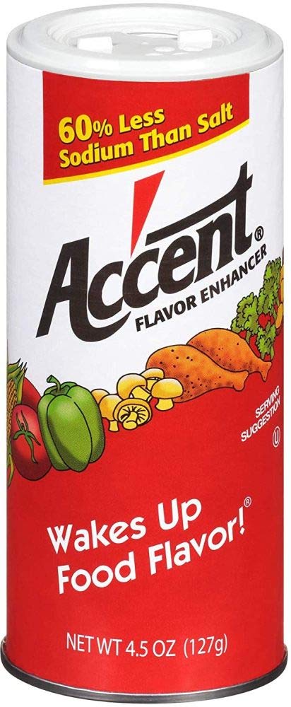 Ac'cent Flavor Enhancer 00054 All Natural 4.5 Oz. Wakes Up Food Flavor Canister (Pack of 2); Ideal for Meats, Poultry, Vegetables, Soups and Salads, Monosodium Glutamate Imparts an Umami Flavor