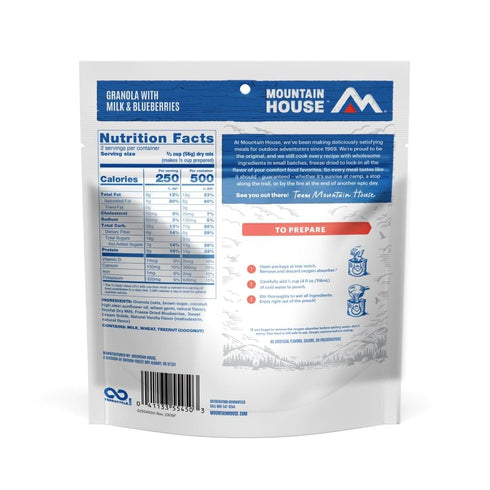 Backpacking 2 Mountain House Granola with Milk & Blueberries | Freeze Dried & Camping Food | Vegetarian | Servings
