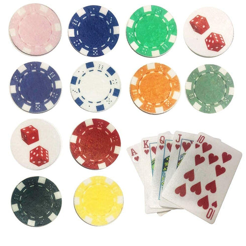 PRE CUT 34x Poker Chips Mix Casino Royal Flush Gambling Edible Rice Paper Wafer Card Toppers