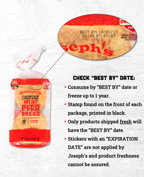 3-Pack, 5g (8 Pack, 24 Joseph's Low Carb Mini Pita Bread Flax Oat Bran and Whole Wheat, Net Carbs per Serving, Fresh