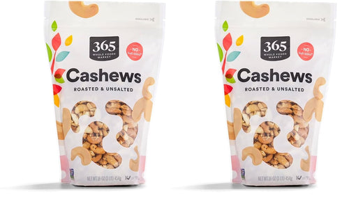 365 by Whole Foods Market, Roasted Unsalted Cashews, 16 Ounce (Pack of