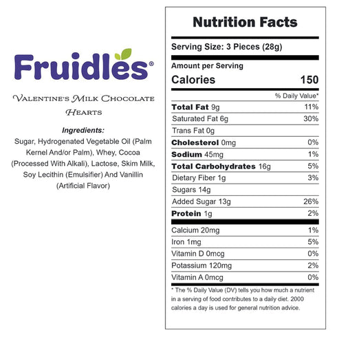 2 Fruidles Valentine's Milk Peanut Butter Chocolate Hearts, Kosher Certified Dairy, Pounds