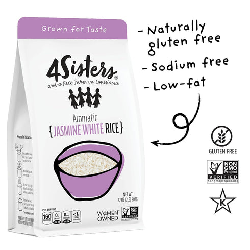 4Sisters (2 lb) - Premium Long Grain Aromatic Jasmine White Rice - Sustainably Grown - Women Owned - Farm to Table