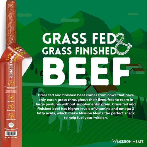 100% 30 1oz (24ct) Mission Meats Beef Sticks Grass Fed & Pasture Raised, Sugar Free, Individually Wrapped Healthy