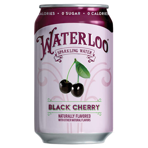 Pack 24, 12 Oz Waterloo Sparkling Water, Black Cherry Naturally Flavored, of Fl Cans | Zero Calories | Zero Sugar