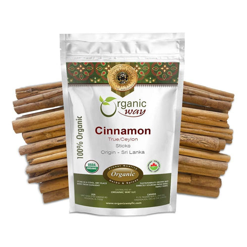 Organic Way True Ceylon Cinnamon Sticks (Cinnamomum Verum) - Organic & Kosher Certified, Raw, Vegan, Non-GMO, Gluten