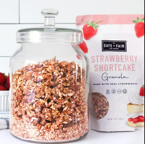 12oz Safe + Fair Strawberry Shortcake Granola Gluten-Free, Dairy-Free & Vegan Snack Allergen-Free, Non-GMO, and No