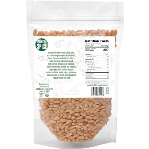 1 Lb Essential Spice Organic Pine Nuts (Pignolias), Premium Quality, Raw & Natural, Perfect for Pesto, Baking, Salads
