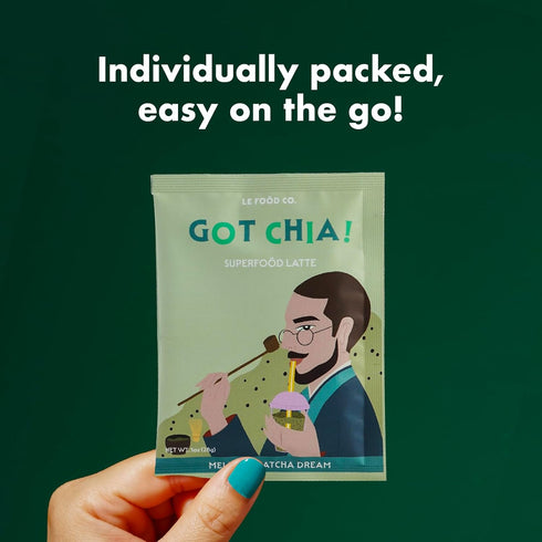 8 Got Chia! Mellow Matcha Dream Superfood Latte Mix, Sachets Matcha Chia Seeds Drink, Clean Label Instant Latte, Just