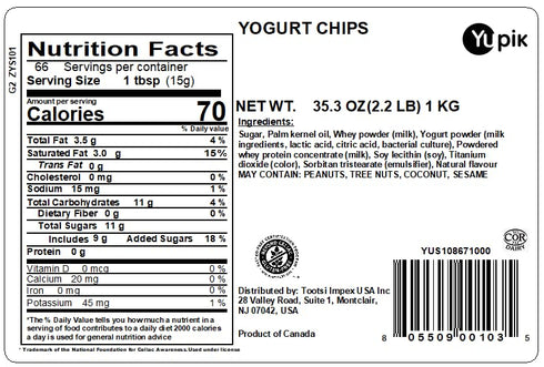 2.2 lb (35.2 oz), Yupik Yogurt Baking Chips, Gluten-Free, Kosher, Yogurt Bites & Drops, Yogurt Dips, Sweet Creamy