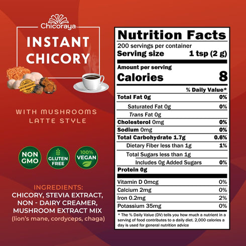 CHICORAYA - Coffee Alternative Beverage Blend - Chicory Root Powder - Instant Chicory Coffee Substitute - No Sugar