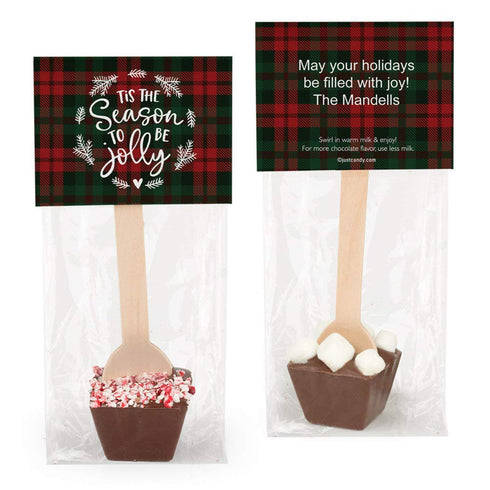 Hot Chocolate Spoons Personalized Christmas Plaid Gourmet Milk Chocolate Favors (12 Pack)