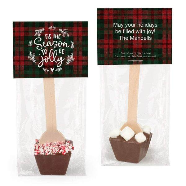 Hot Chocolate Spoons Personalized Christmas Plaid Gourmet Milk Chocolate Favors (12 Pack)