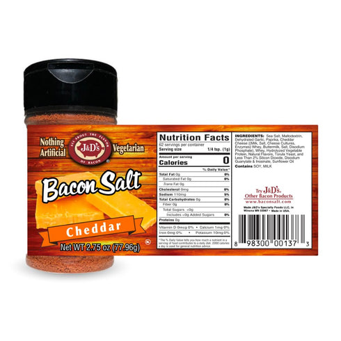 2.75 J&D's Bacon Salt, Cheddar, Ounce, Bacon Flavored Seasoning Salt, Kosher, Vegetarian