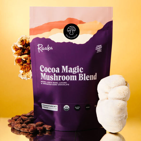 5 oz. (8 Raaka Cocoa Magic Mushroom Hot Chocolate Blend with Lions Mane, Reishi and Lucuma - Gourmet Adaptogenic