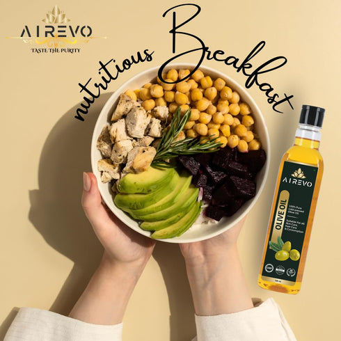 (1000ML) AIREVO Extra Virgin Olive Oil -Cold Pressed, Rich in Vitamin E & K, Heart-Healthy MUFA, Ideal for Salad