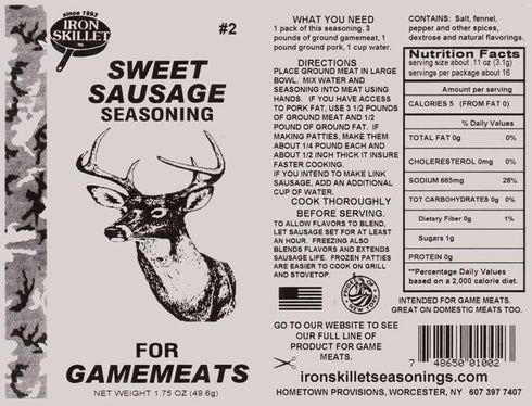 Generic Iron Skillet's Sweet Italion Venison Sausage Seasoning, Ideal for Wild Game and