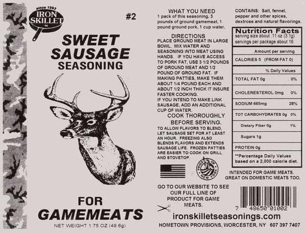 Generic Iron Skillet's Sweet Italion Venison Sausage Seasoning, Ideal for Wild Game and