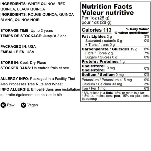 1.5 Food to Live Tri-Color Quinoa Grain, Pounds Blend of White, Black, and Red Whole Seeds. Pre-Washed and Ready