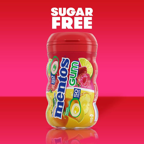 50 Pack 6 Mentos Sugar Free Gum, Red Fruit Lime, Piece Bottle