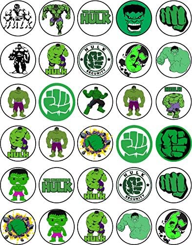 30 x Edible Cupcake Toppers – Mighty Green Hero Themed Collection of Cake Decorations, Uncut on Wafer Sheet