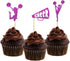 Morndew 24 PCS Purple Glitter Cheerleader Dance Horn Cupcake Toppers for Birthday Party Decorations