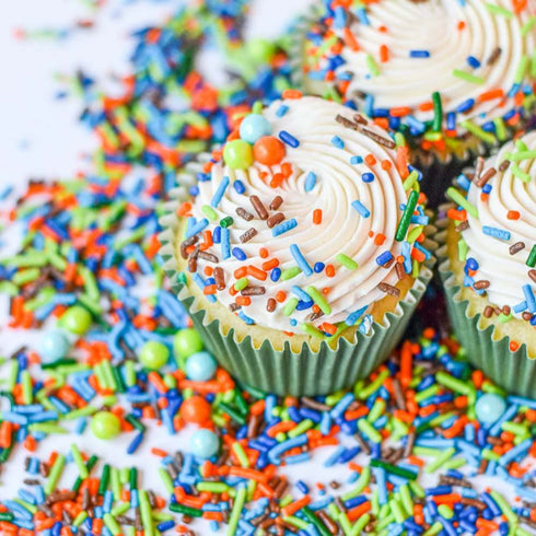 Dinosaur Sprinkles for Cupcake Decorating, Fancy Edible Dino Cake Toppings in Brown Jimmies, Blue Nonpareils