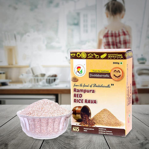 Rampura Organics (Pack 2,Each 300Grams) (Karnataka) Organic Red Rice Flour, No Artificial,Color & Preservatives -