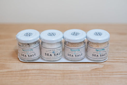 Pack 80+ 4 (0.7 oz FLORIDA PURE Sea Salt Sunshine Sampler - Pure & Flavored - Mineral Salt, Natural, Unrefined, Non