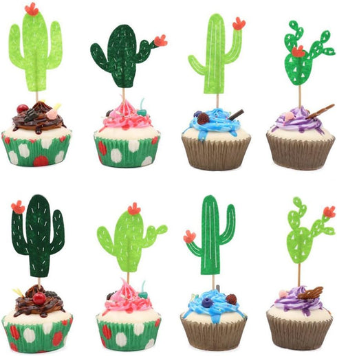 Cactus Cupcake Toppers, Summer Hawaii Theme Party Favors, 24PCS for Birthday Supplies