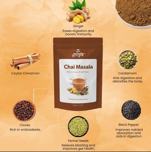 Go-Yogik Chai Masala Spice Blend, Authentic Indian Blend (80 cups) - 3.5oz, Caffeine Free, Vegan, Gluten Free, Herbal