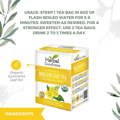 Immune 24 Mullein Leaf Tea - Organic Mullein Tea Bags For Lungs, Respiratory Health, Digestive System, System, Supports