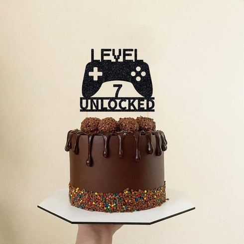 Level 7 Unlocked Cake Topper, Video Game Cake Topper for 7th Birthday Party Decoration
