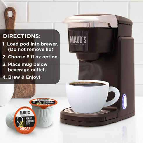 50ct, 100% Maud's World's Strongest Decaf Coffee Pods, Decaffeinated Dark Roast Coffee in Single Serve Pods Arabica