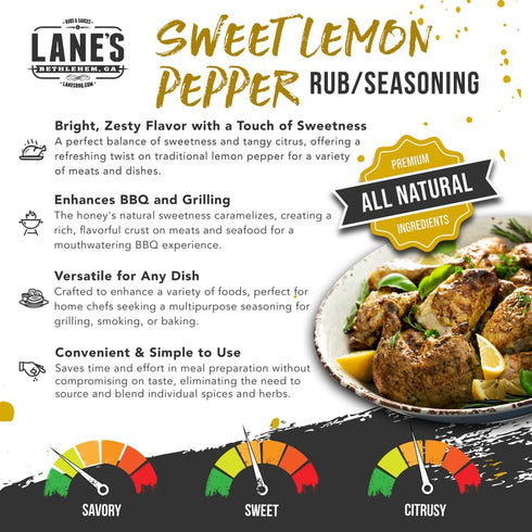 Lane's Sweet Lemon Pepper Seasoning, All-Natural Lemon Blend with Citrus, Honey, 4.6 Oz, Made in USA