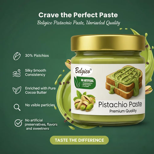 (30% 14oz (pack 2) Belgico Pistachio Cream Spread Pistachio) Sweetened Paste for Dubai Chocolate Bar Filling, Kataifi