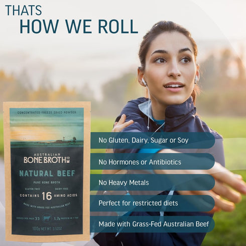 ABBCo 100% Australian Beef Bone Broth Concentrated Freeze-Dried Powder, Natural Beef Flavor, Gluten and Dairy Free