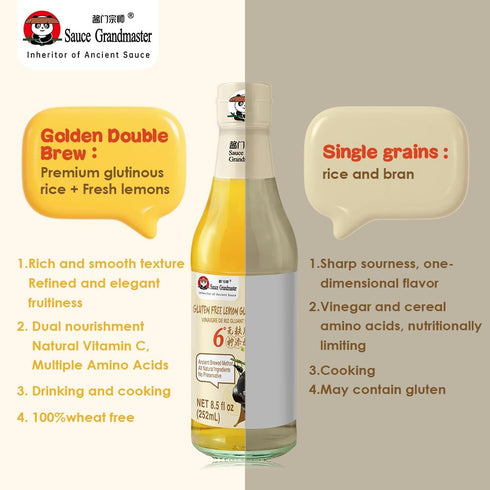 2:1 2-Bottle Set Sauce Grandmaster Sweet & Sour Made Easy Lemon Rice Vinegar & Oyster Sauce Combo, Perfect Golden Ratio