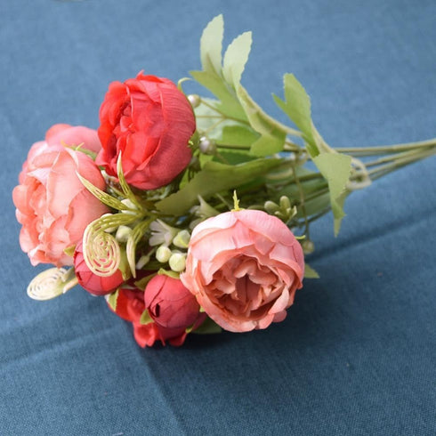 NURCIX 5) Simulation Rose Wedding Bouquet Bouquet Wedding Home Decoration Simulation Flower Small Bouquet Peony (Red