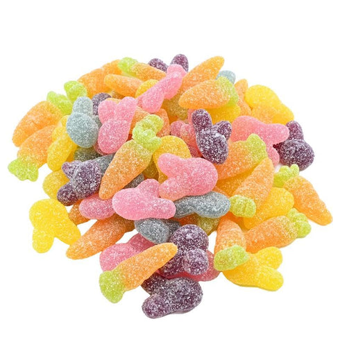 Candy Retailer Sour Gummy Easter Rabbits & Carrots, Fruit Flavored, Sugar Coated,