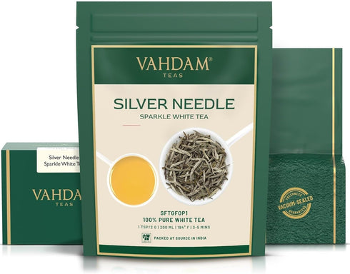 VAHDAM Silver Pine Needle White Tea Loose Leaf, 50g, Caffeine Free, Gluten Free